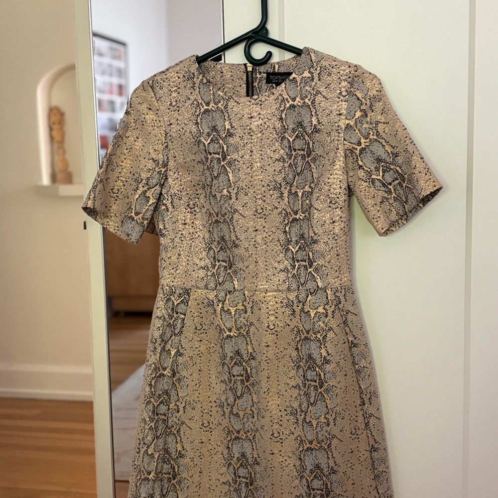 Topshop gold jacquard Snake Print Midi Dress